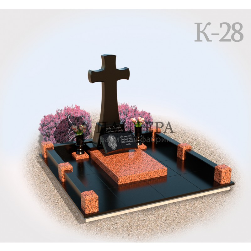 Мемориальный комплекс с крестом из красного гранита К28